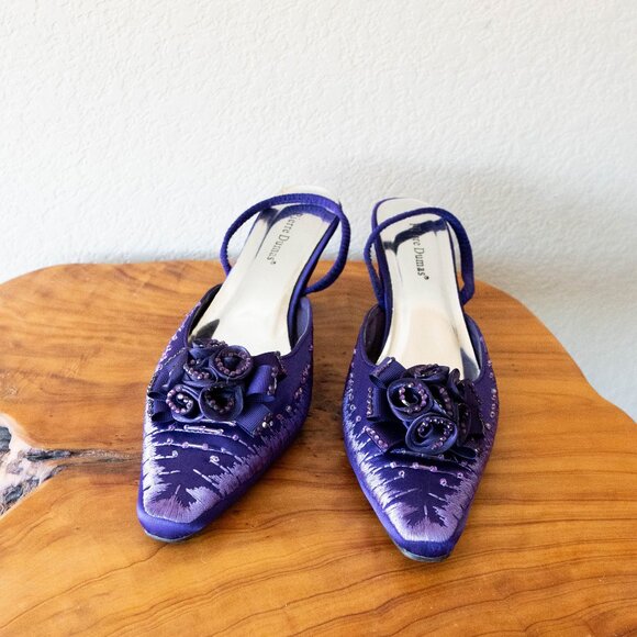Pierre Dumas Purple Slingback Kitten Heels Size 11 Beaded Floral Cocktail Shoes - Picture 5 of 9